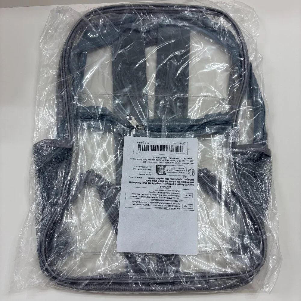 Clear - Transparent Backpack with Gray Straps - Event Approved - NWT